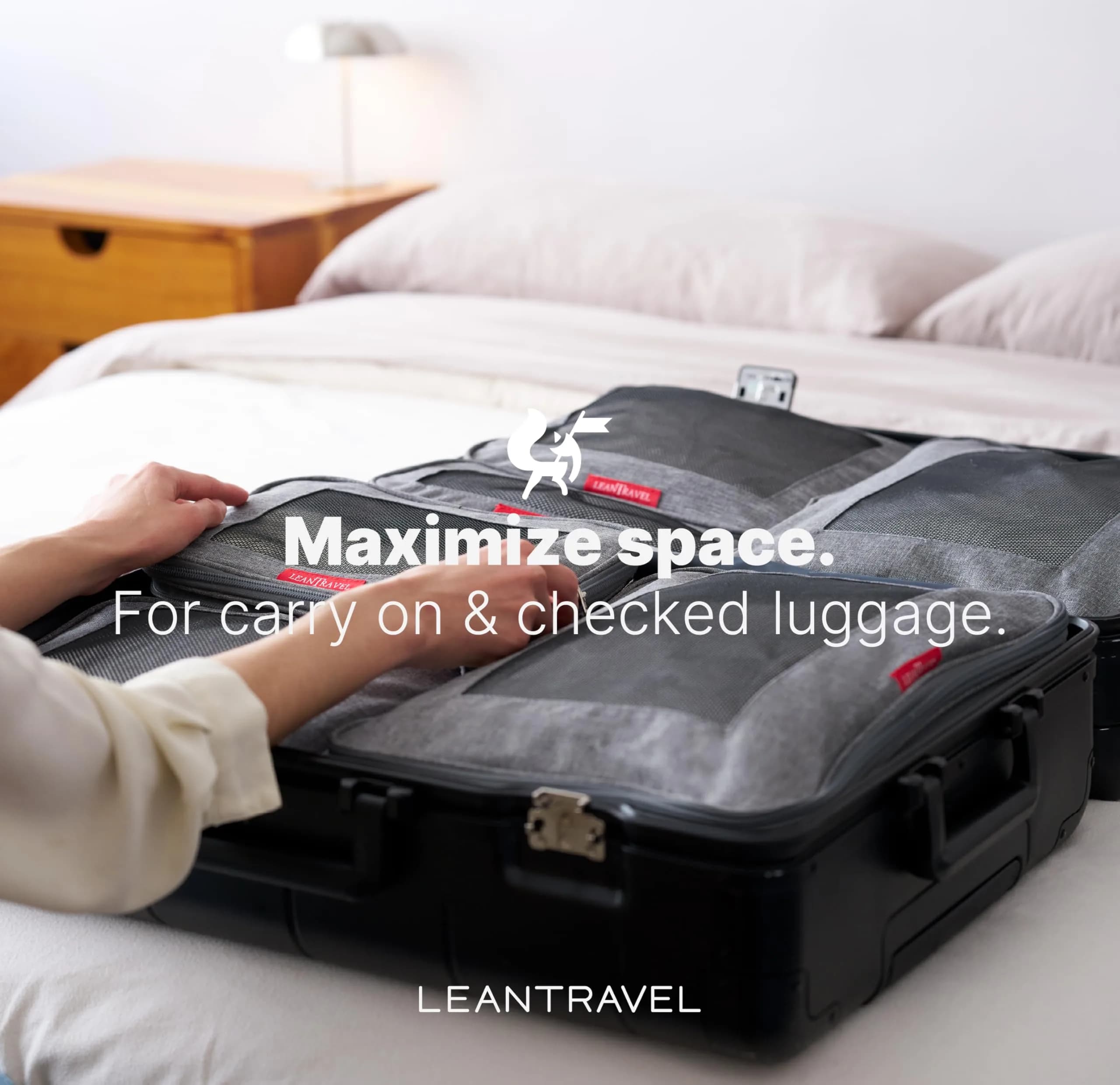 LeanTravel Premium Compression Packing Cubes for Travel - Suitcase Organizer Bags with Double Zipper & Breathable Mesh Panel - Space Saving Carry On Luggage Essentials (6-Pack, Grey) - view 7