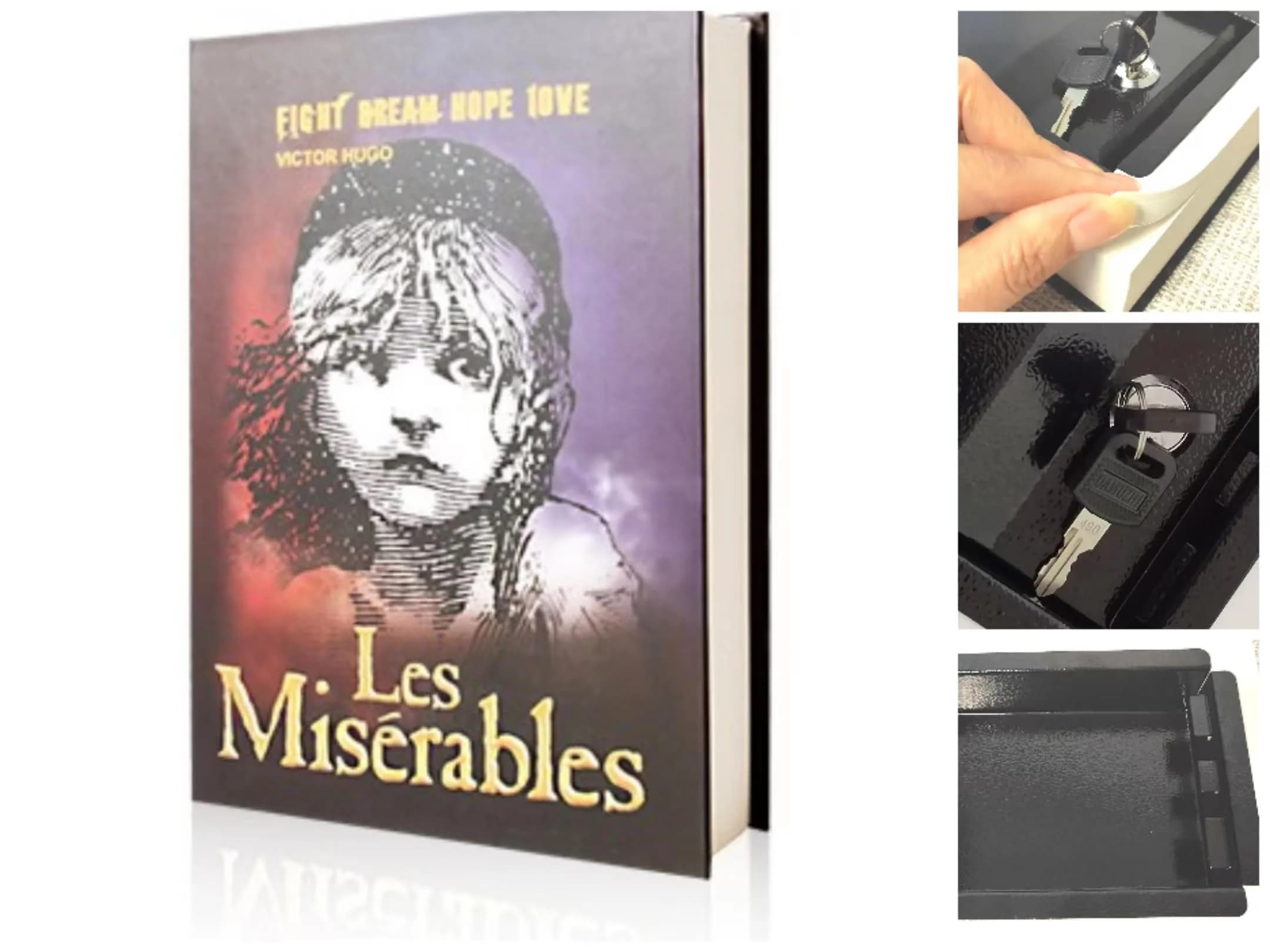 Misslanonly Book Safe with Key Lock 8.7"x6"x2" Disguised as Les Miserables Book — Black