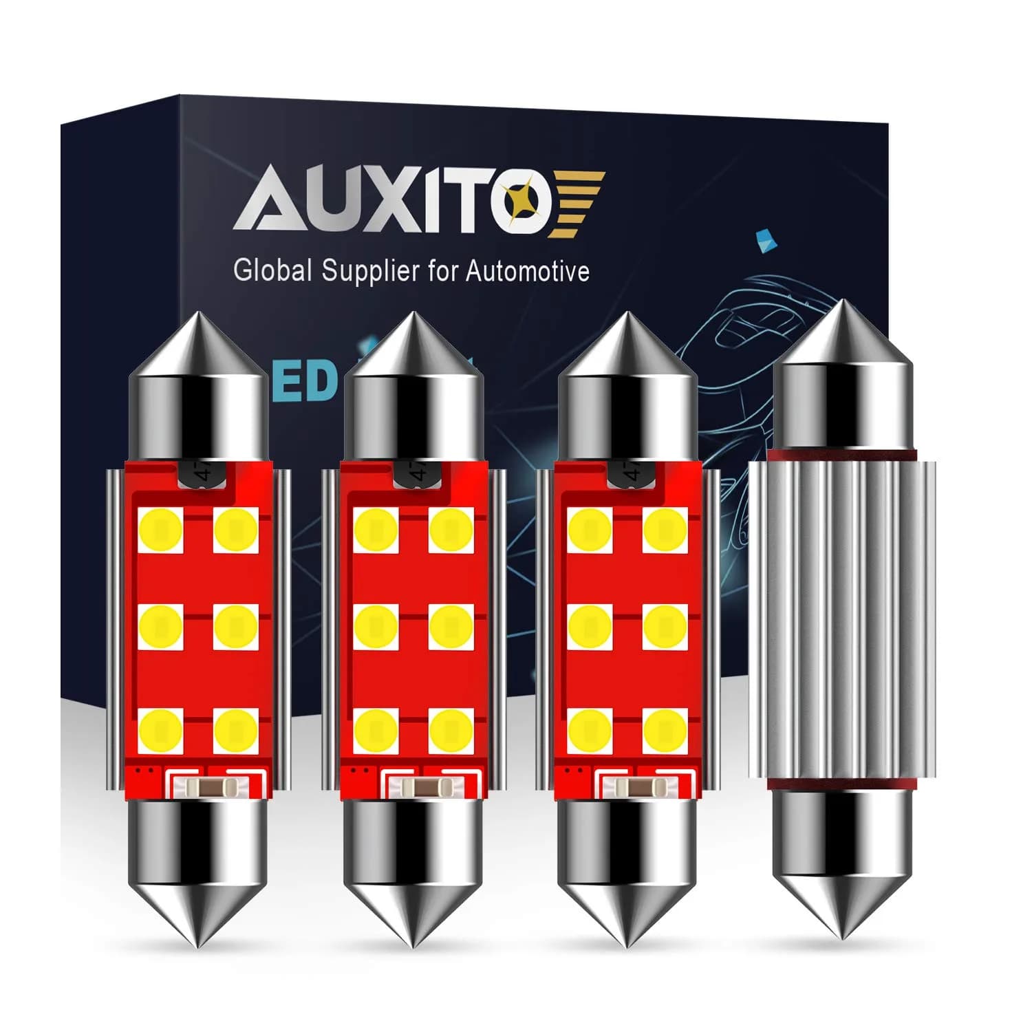 AUXITO 578 LED Bulb White 41mm 42mm 212-2 211-2 Festoon LED Bulbs 6000K | CANBUS Error-Free, 4 Pack