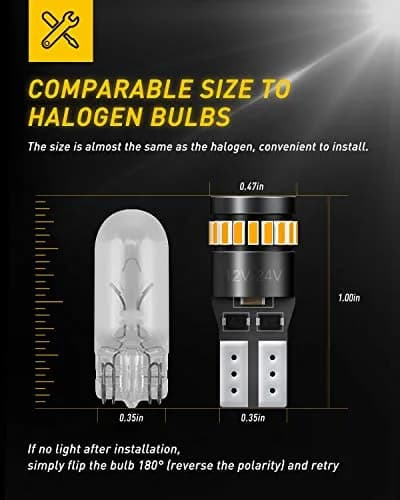 AUXITO Amber Yellow T10 LED Bulb 194 168 W5W Error Free (Pack of 10) | 240LM Super Bright for Car Marker Lights thumbnail 7