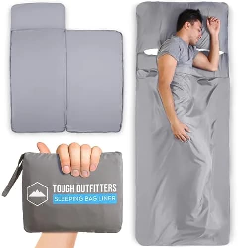 Tough Outdoors Ultralight Sleeping Bag Liner - Rectangular Travel Sheet - 219cm (85") - Gray thumbnail 1