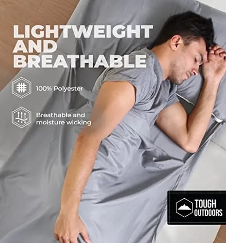 Tough Outdoors Ultralight Sleeping Bag Liner - Rectangular Travel Sheet - 219cm (85") - Gray thumbnail 5