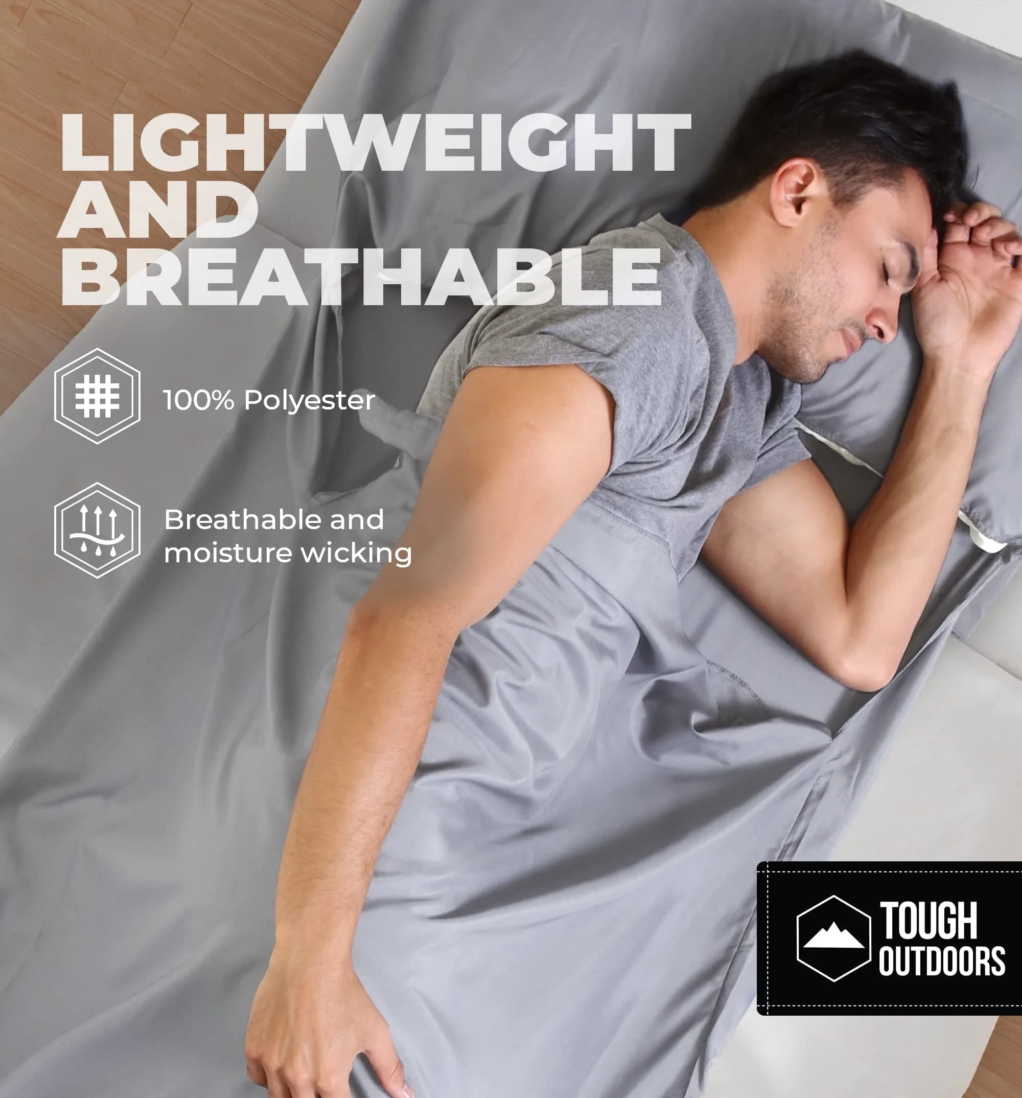 Tough Outdoors Ultralight Sleeping Bag Liner - Rectangular Travel Sheet - 219cm (85") - Gray - view 5