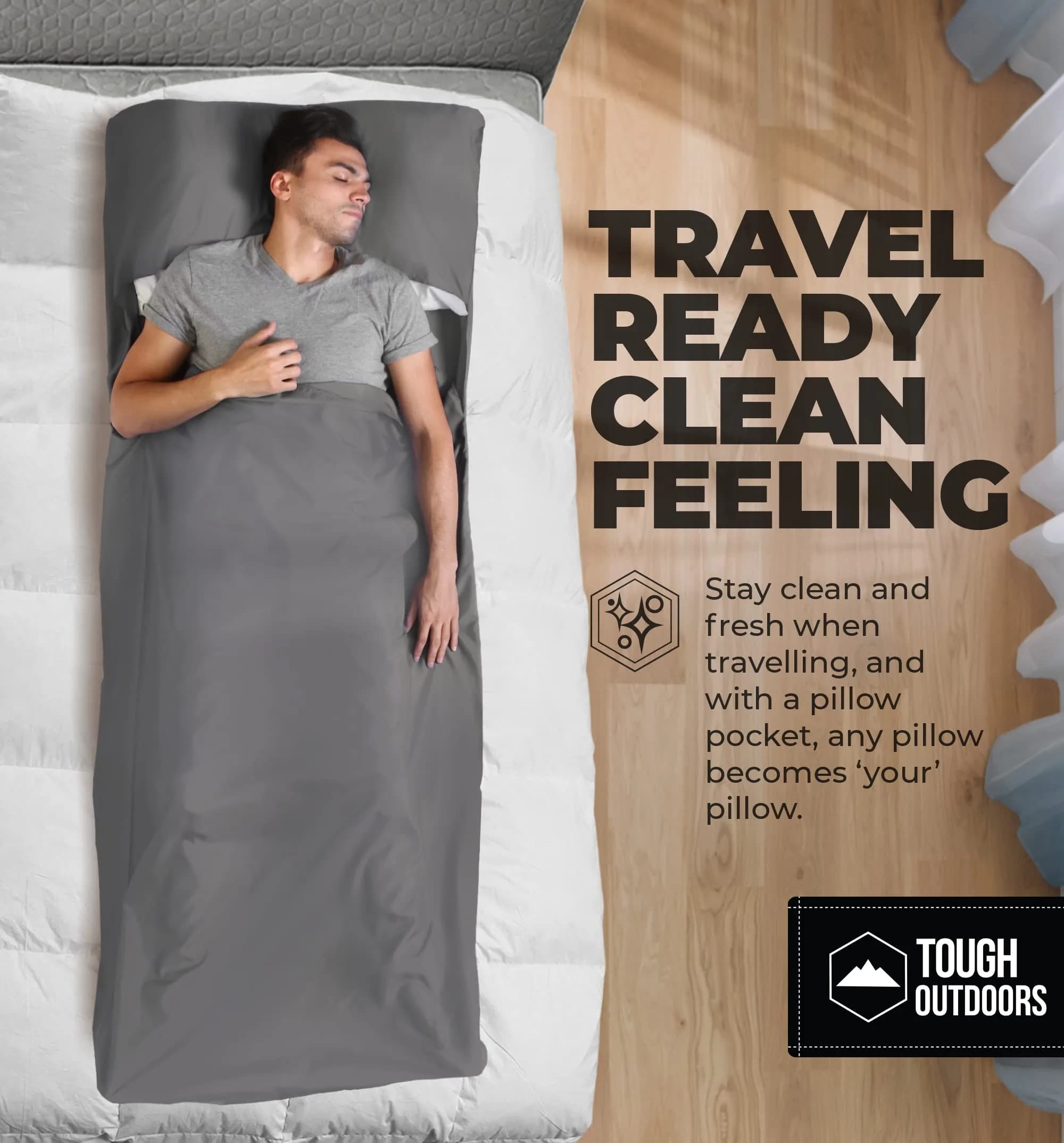 Tough Outdoors Ultralight Sleeping Bag Liner - Rectangular Travel Sheet - 219cm (85") - Gray - view 2