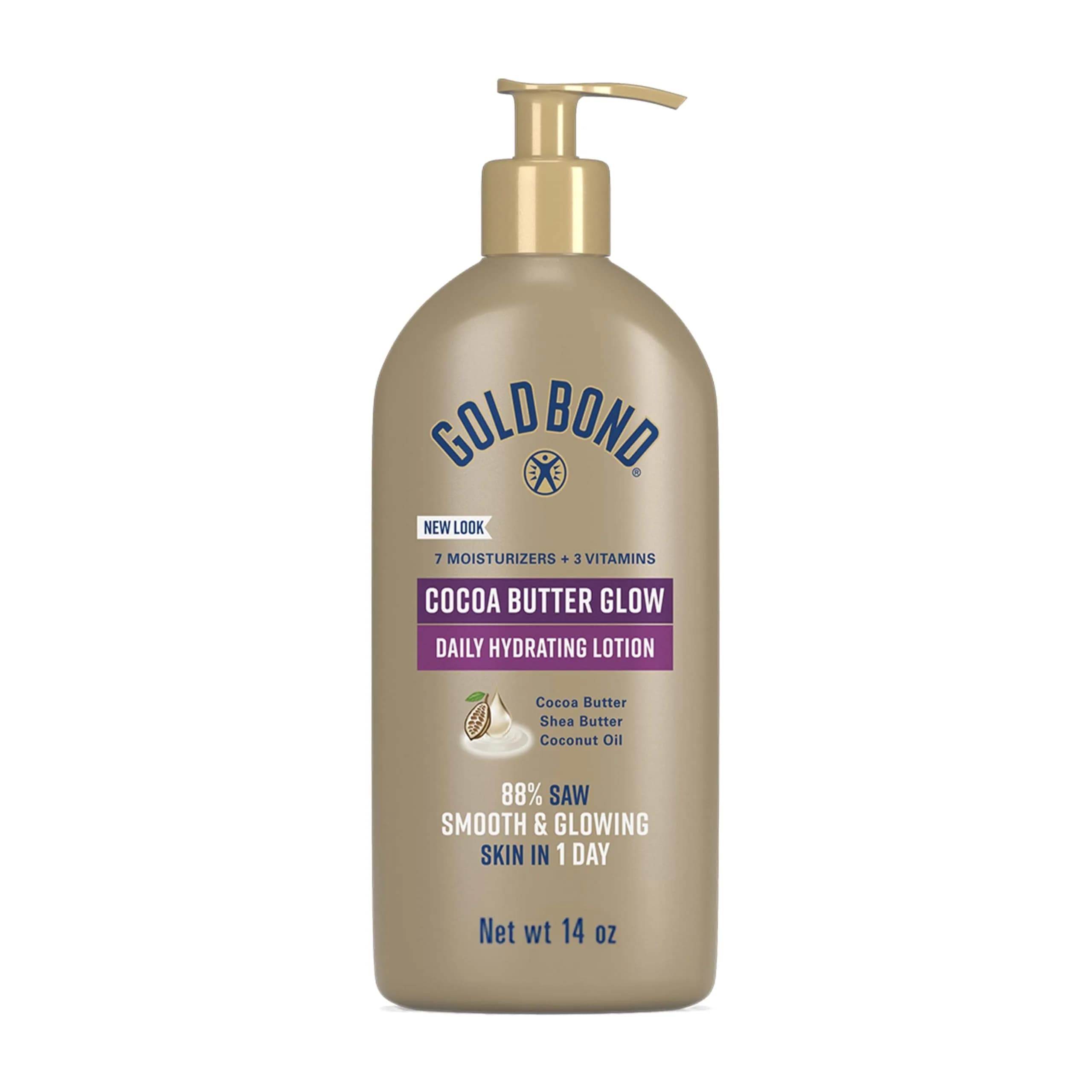 Gold Bond Cocoa Butter Glow Daily Hydrating Lotion 400ml (14 oz) | Exfoliates, Hydrates, and Locks Moisture for Dry Skin — 14 Ounce