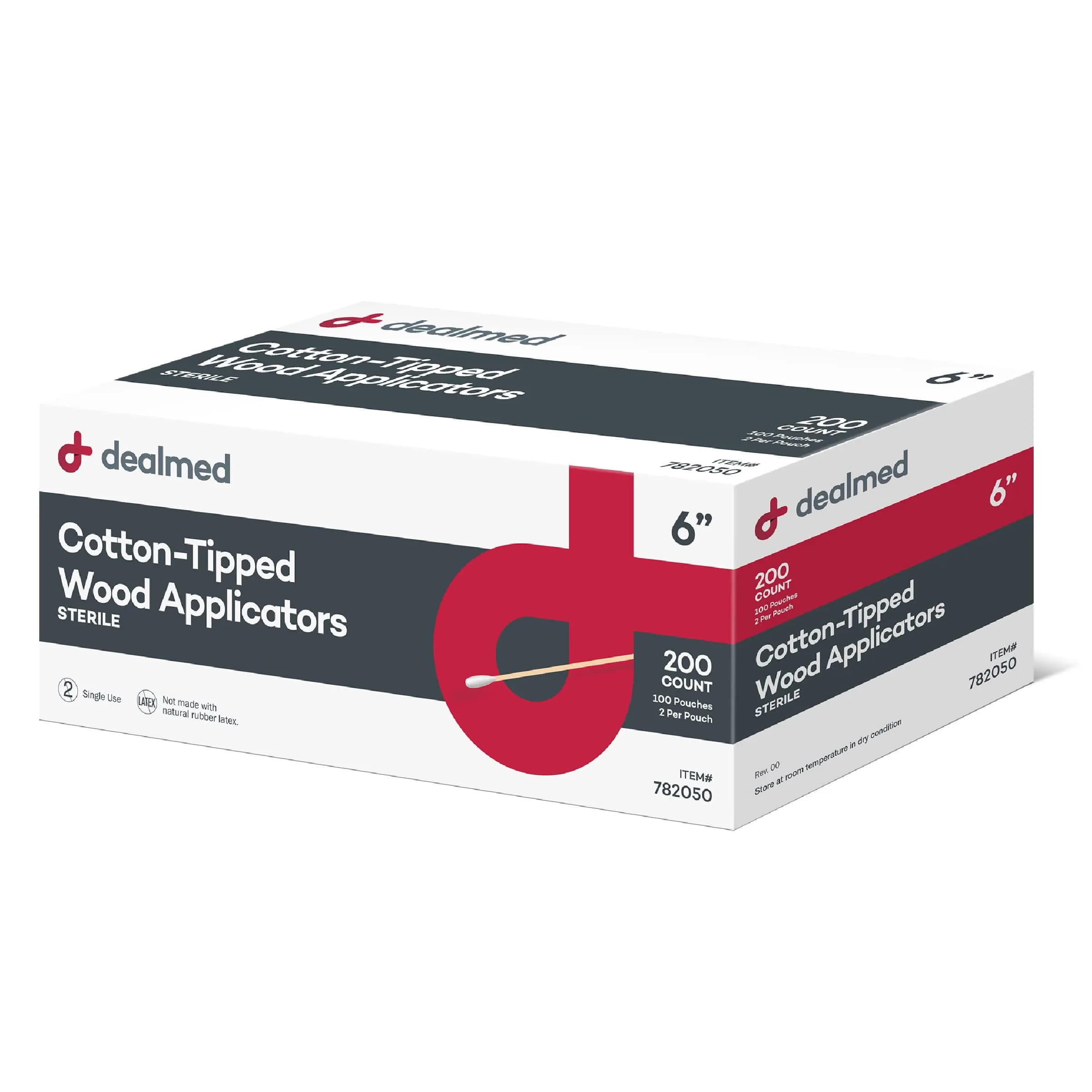 Dealmed 6 inch Sterile Cotton-Tipped Applicators - 200 Count | Medical Grade for Skin Cleaning & Medication Application — 6" Sterile (Box of 200)