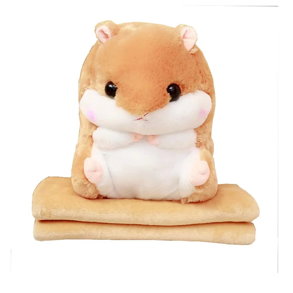 YunNasi Plush Hamster Stuffed Animal Toy & Blanket Set 19.7 Inches Light Brown | Soft, Safe & Multi-Functional