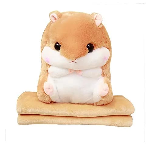 YunNasi Plush Hamster Stuffed Animal Toy & Blanket Set 19.7 Inches Light Brown | Soft, Safe & Multi-Functional thumbnail 1