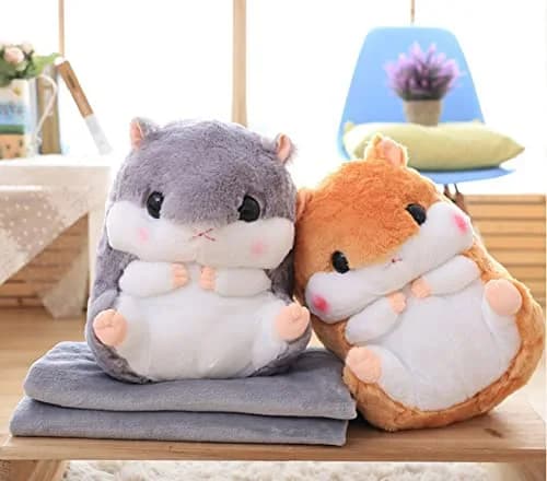 YunNasi Plush Hamster Stuffed Animal Toy & Blanket Set 19.7 Inches Light Brown | Soft, Safe & Multi-Functional thumbnail 2