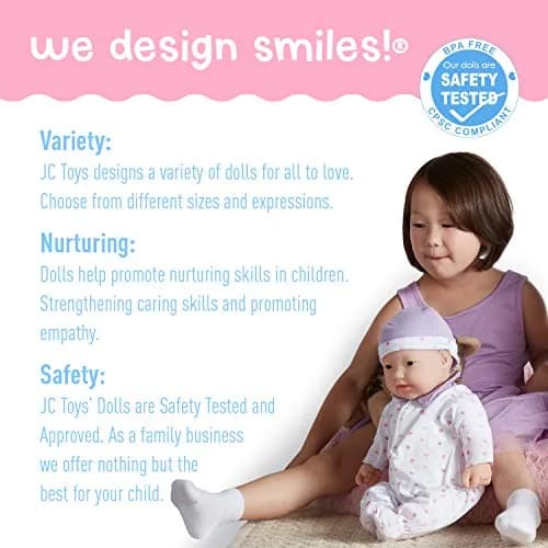 Berjusa La Baby Asian 20-inch Soft Body Doll | Washable, Removable Purple Outfit with Hat and Pacifier | For Children 2 Years + thumbnail 4