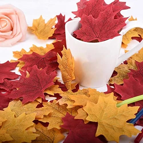 Whaline 300Pcs Fall Artificial Maple Leaves 3.35 Inch | Vivid Autumn Decor for Events & Home thumbnail 4