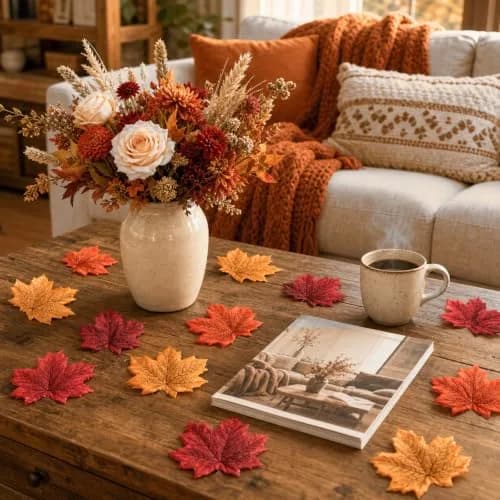 Whaline 300Pcs Fall Artificial Maple Leaves 3.35 Inch | Vivid Autumn Decor for Events & Home thumbnail 6
