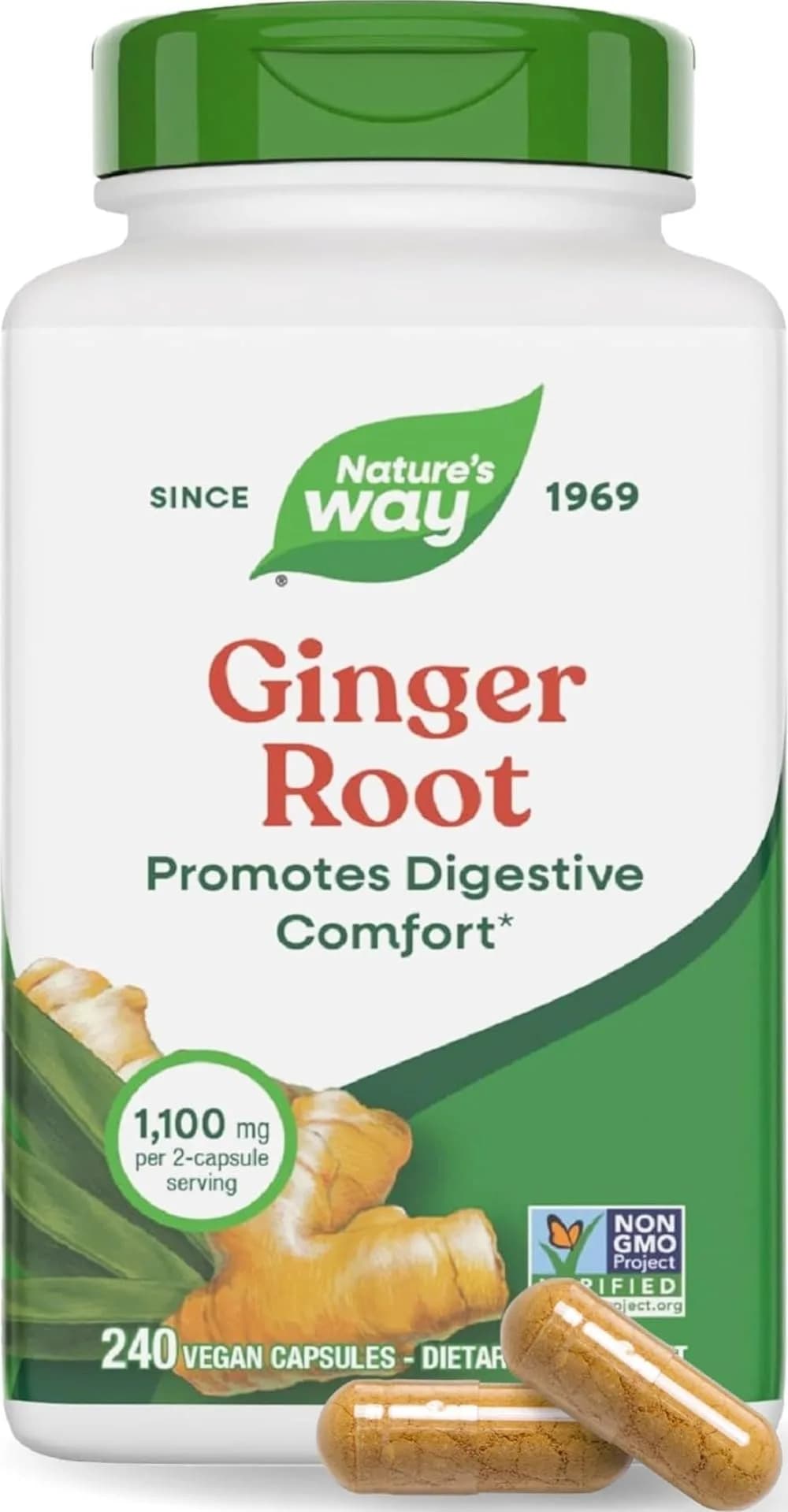 Nature's Way Ginger Root Capsules 1100 mg per Serving, 240 Count | Vegan, Non-GMO Project Verified