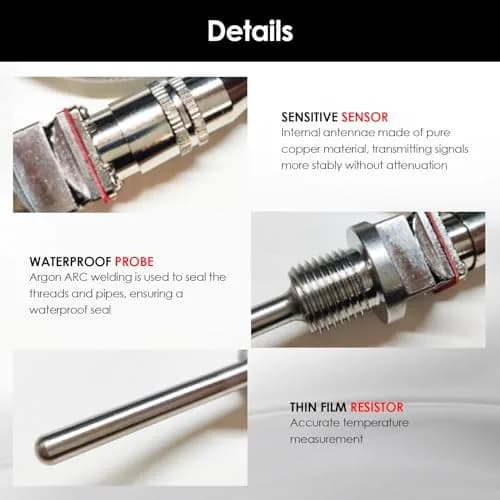 Walfront RTD PT100 Temperature Sensor Probe 1/2" NPT Thread Stainless Steel 3 Wire 2M/6.6ft Cable -50 to 300℃ thumbnail 5
