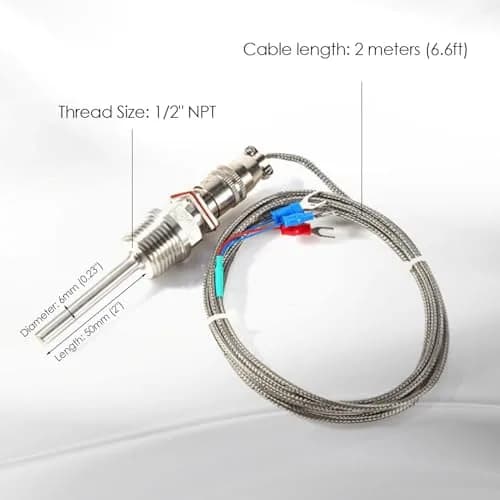 Walfront RTD PT100 Temperature Sensor Probe 1/2" NPT Thread Stainless Steel 3 Wire 2M/6.6ft Cable -50 to 300℃ thumbnail 6