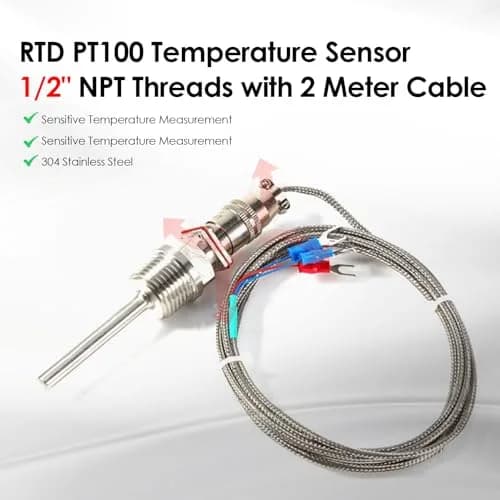 Walfront RTD PT100 Temperature Sensor Probe 1/2" NPT Thread Stainless Steel 3 Wire 2M/6.6ft Cable -50 to 300℃ thumbnail 3