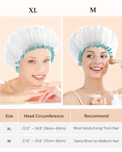 mikimini Reusable Shower Cap for Women and Girls, Waterproof, Washable, Cute White, 17cm (6.7in) x 12cm (4.7in) thumbnail 2