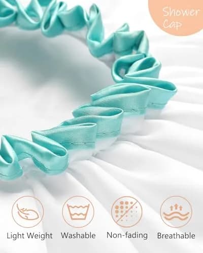 mikimini Reusable Shower Cap for Women and Girls, Waterproof, Washable, Cute White, 17cm (6.7in) x 12cm (4.7in) thumbnail 3