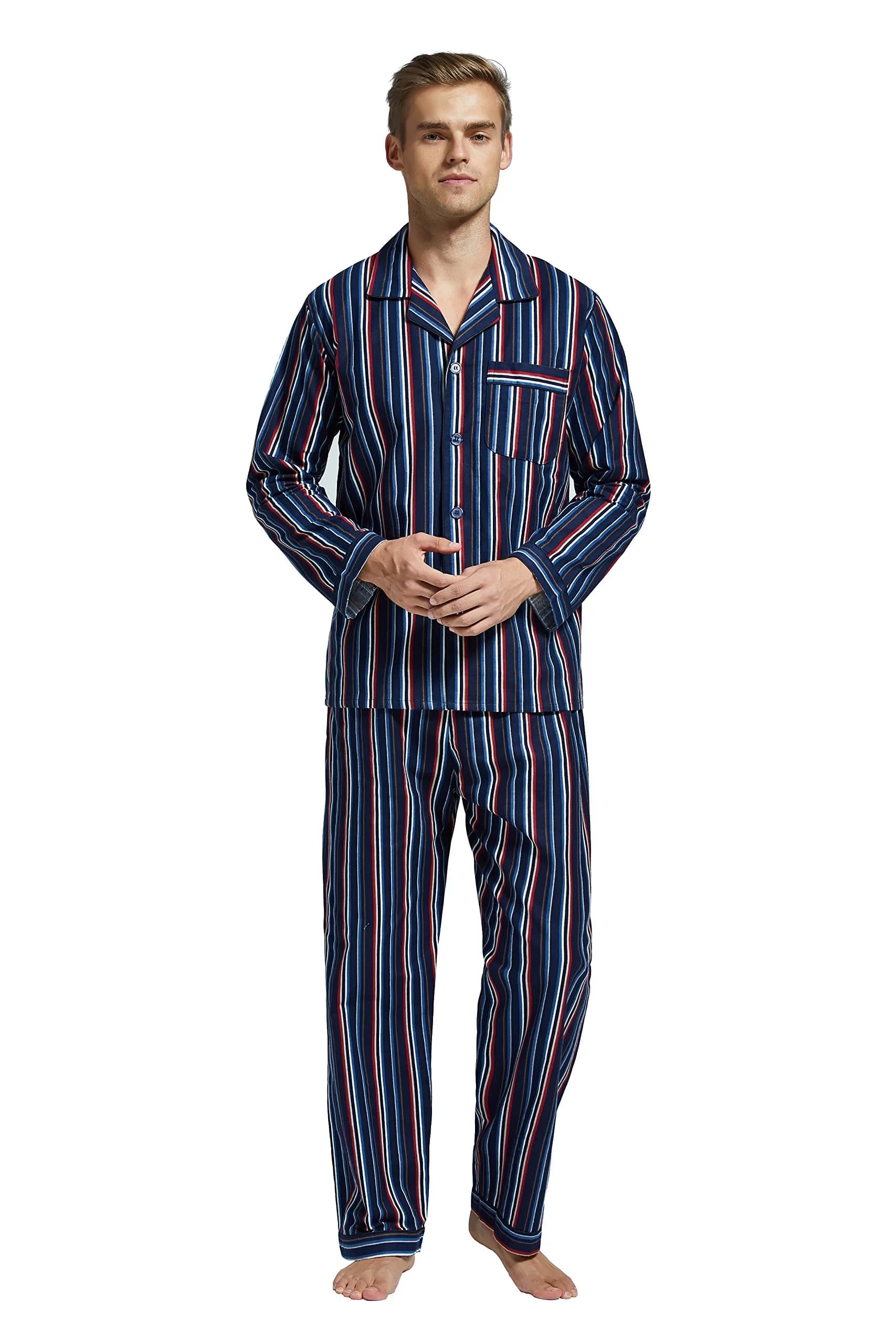 TONY AND CANDICE Men’s Flannel Pajama Set, 100% Cotton Long Sleeve Sleepwear (X-Large, Multicolor Striped) | Relaxed Fit for Comfortable Sleep