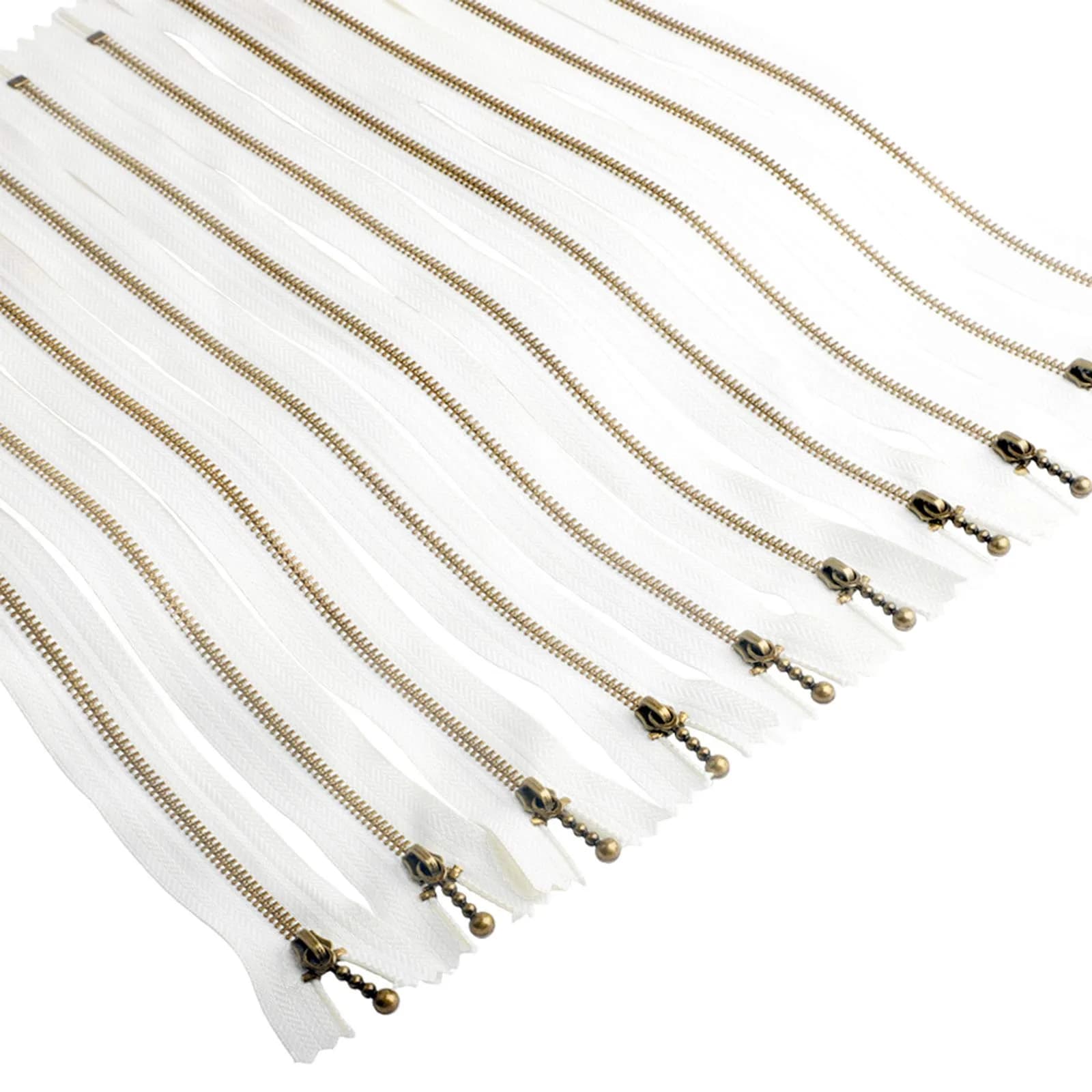 BEAULEGAN Metal Zipper Set 8 Pcs - #3 Antique Brass Close-end 12 Inch (30 cm), White | Heavy Duty Bag Zippers — Ivory / 7.9 inch