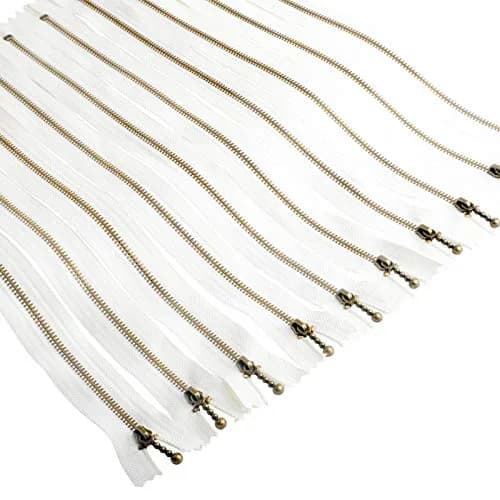 BEAULEGAN Metal Zippers 10 Pcs - #3 Antique Brass Close-end 7.9 Inch (20 cm), White | Heavy Duty Metal Zippers for Bags & Crafts thumbnail 1