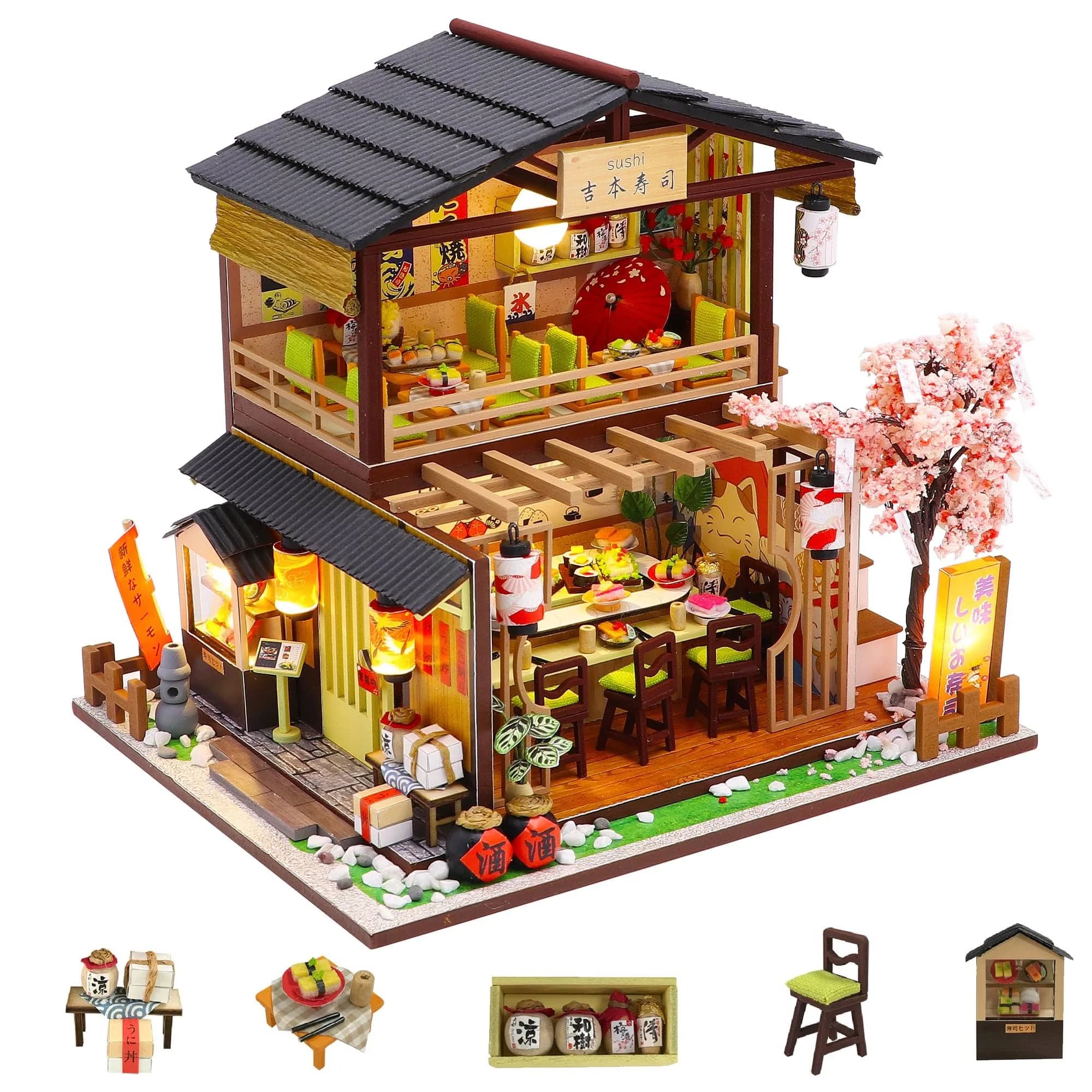 Flever Dollhouse Miniature DIY House Kit 8.7x6.9x8.1 inches | Creative Room with Furniture for Romantic Valentine's Gift — Gibon Sushi