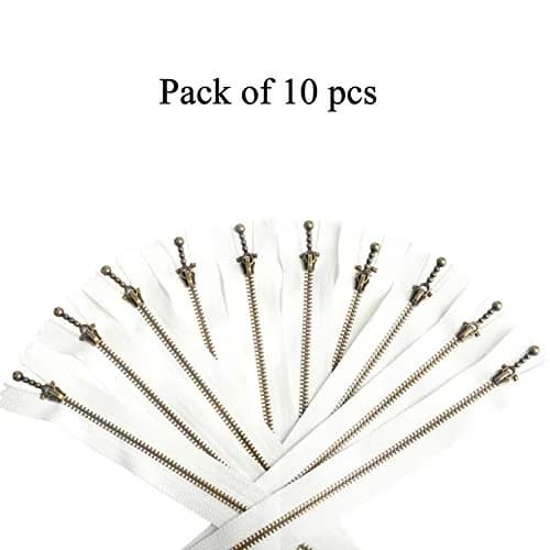BEAULEGAN Metal Zipper Set 8 Pcs - #3 Antique Brass Close-end 12 Inch (30 cm), White | Heavy Duty Bag Zippers thumbnail 5
