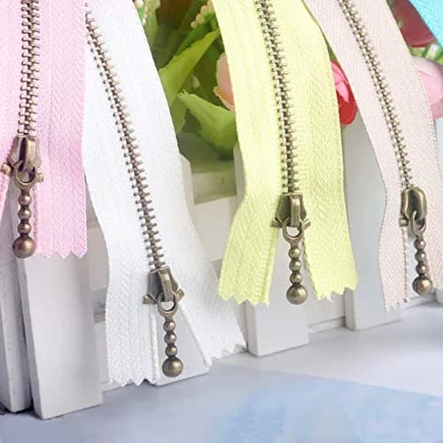 BEAULEGAN Metal Zipper Set 8 Pcs - #3 Antique Brass Close-end 12 Inch (30 cm), White | Heavy Duty Bag Zippers thumbnail 6