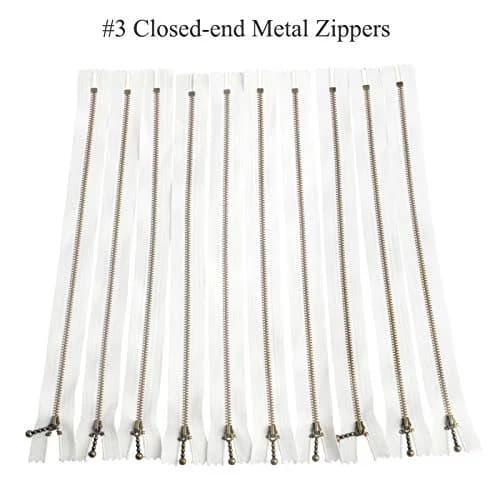 BEAULEGAN Metal Zipper Set 8 Pcs - #3 Antique Brass Close-end 12 Inch (30 cm), White | Heavy Duty Bag Zippers thumbnail 2