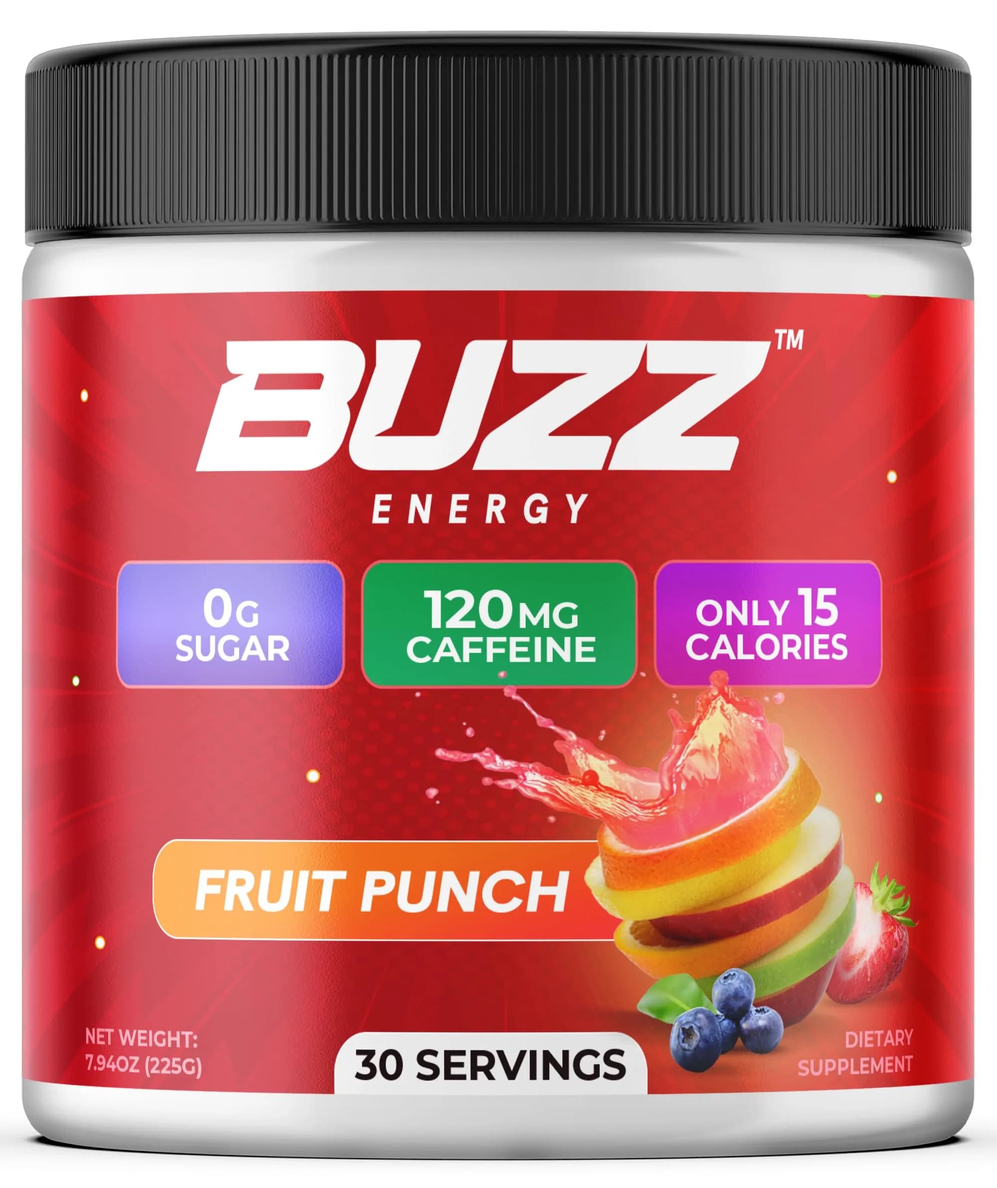 Morning Buzz Sugar Free Energy Drink Powder 30 Servings | Raspberry Flavor, Vegan, Gluten-Free — Fruit Punch