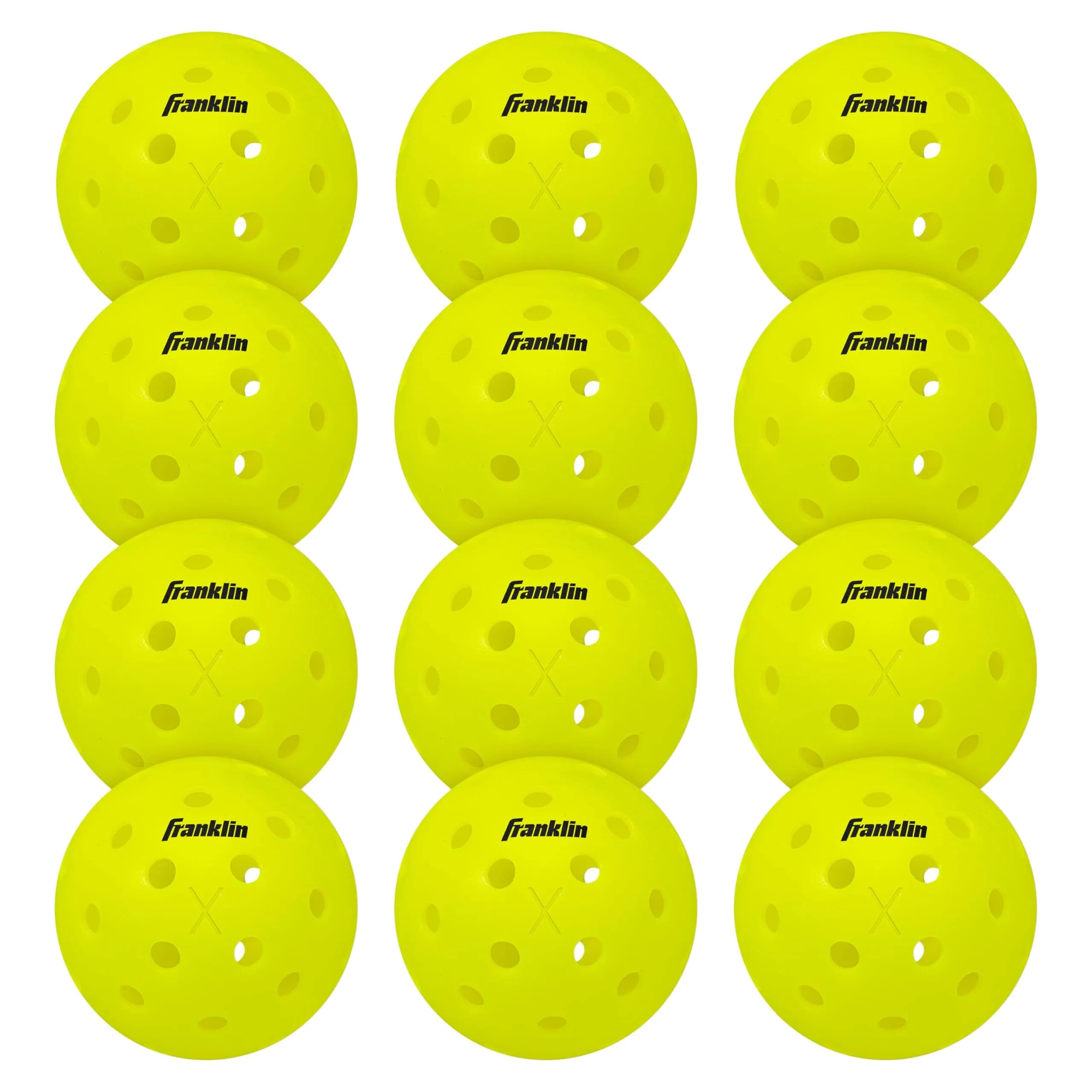 Franklin Sports X-40 Outdoor Pickleballs (12 Pack) | USAPA Approved, Precision Drilled Holes, True Flight & Spin — Optic Yellow