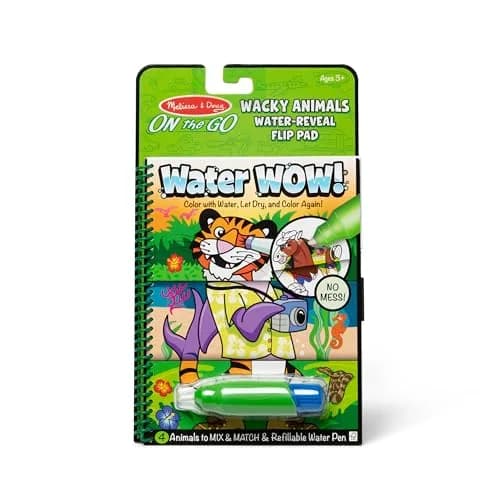 Melissa & Doug On the Go Water Wow! Wacky Animals Flip Pad Activity Book | 4 Reusable Pages & Water Pen thumbnail 1