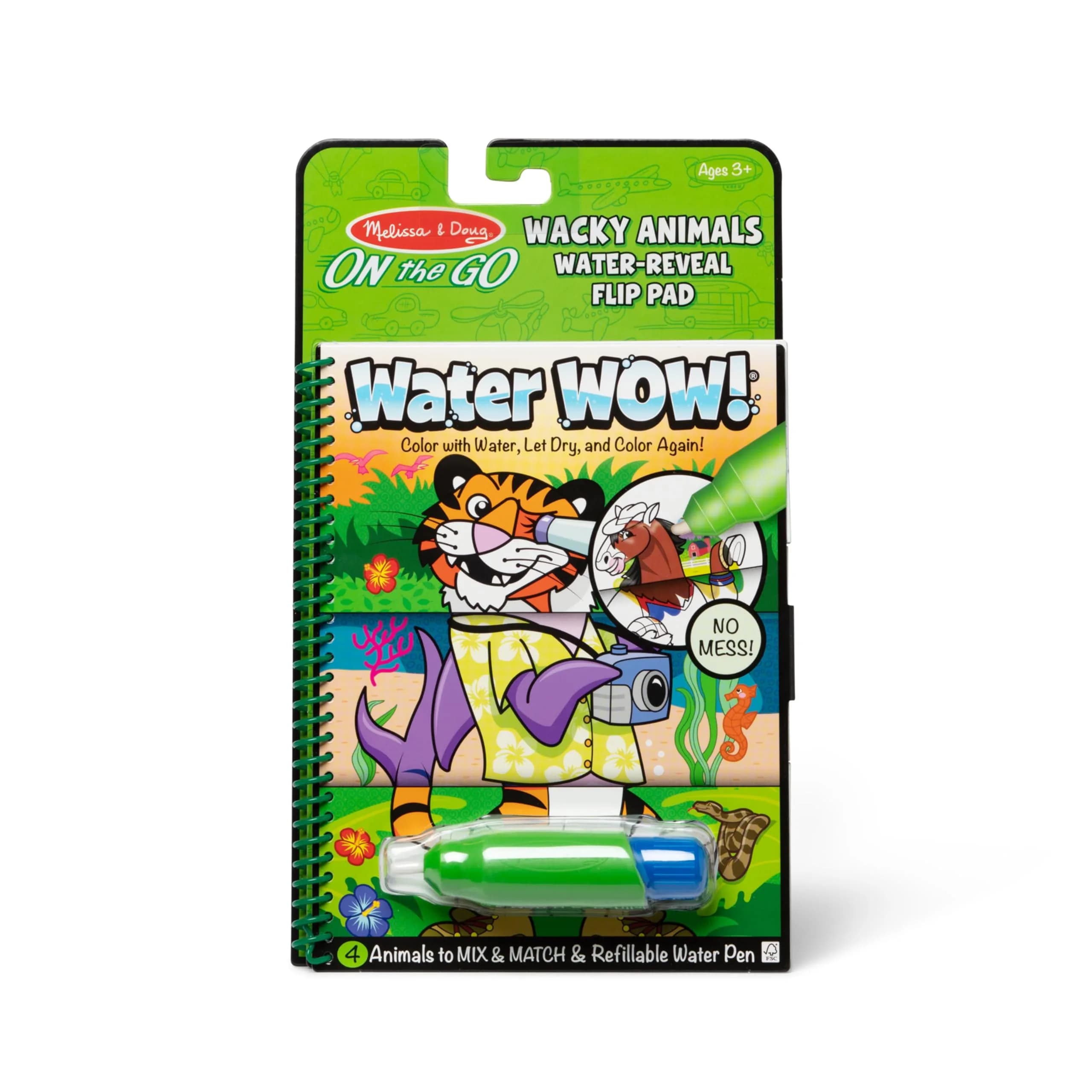 Melissa & Doug On The Go Water Wow! Safari Activity Pad | 4 Reusable Pages, Refillable Water Pen — Wacky Animals