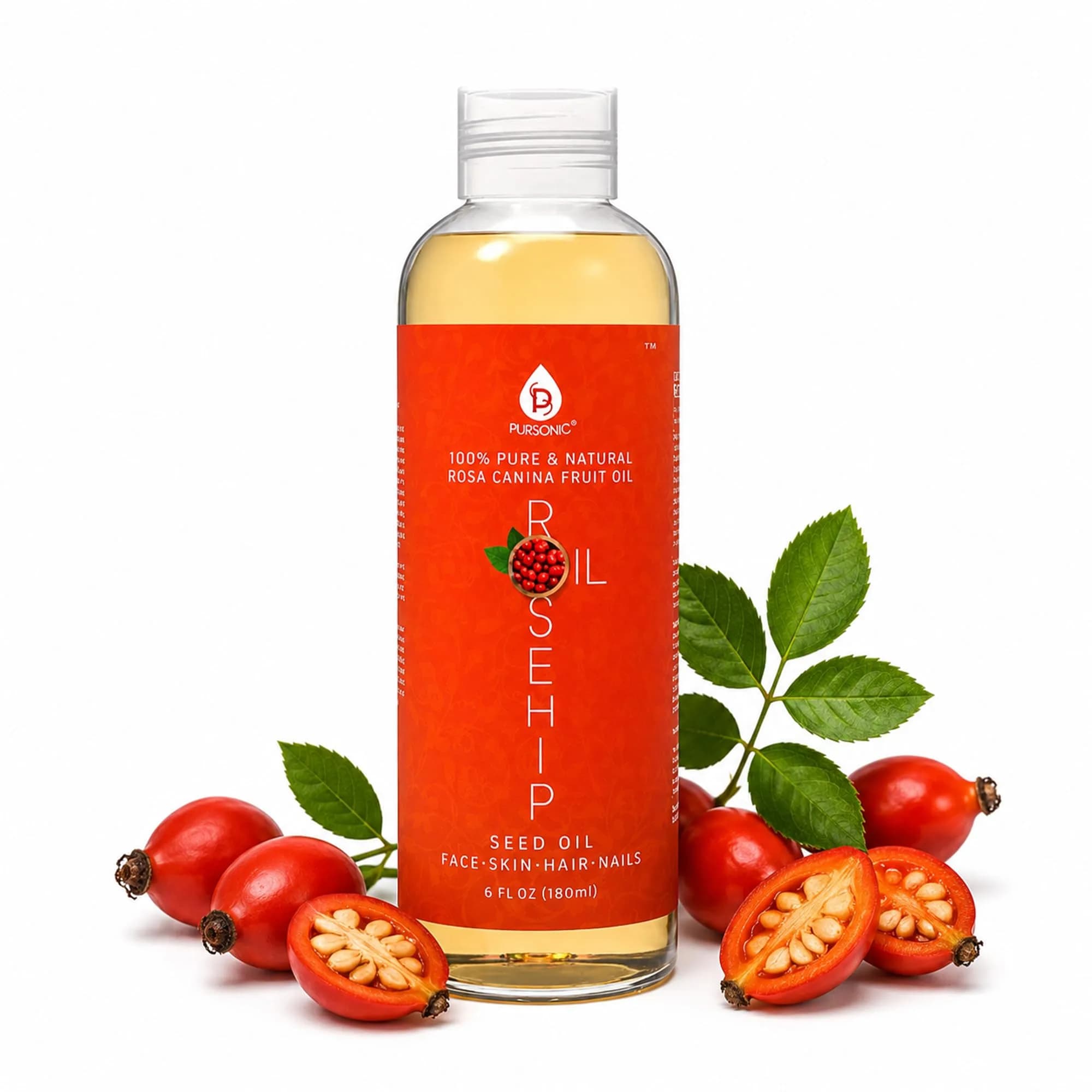 Pursonic Rosehip Seed Oil 6 Fl Oz | Hydrating & Brightening for Dry, Sensitive Skin