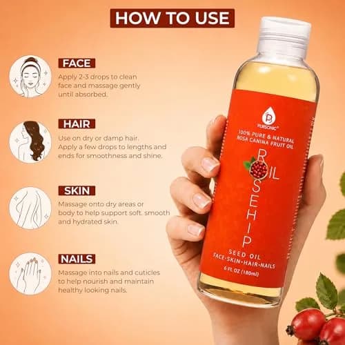 Pursonic Rosehip Seed Oil 6 Fl Oz | Hydrating & Brightening for Dry, Sensitive Skin thumbnail 4