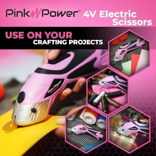 Pink Power Cordless Electric Scissors Fabric Cutter 26cm (10.2in) | Heavy Duty Rotary Shears for Crafts, Sewing, Cardboard thumbnail 4