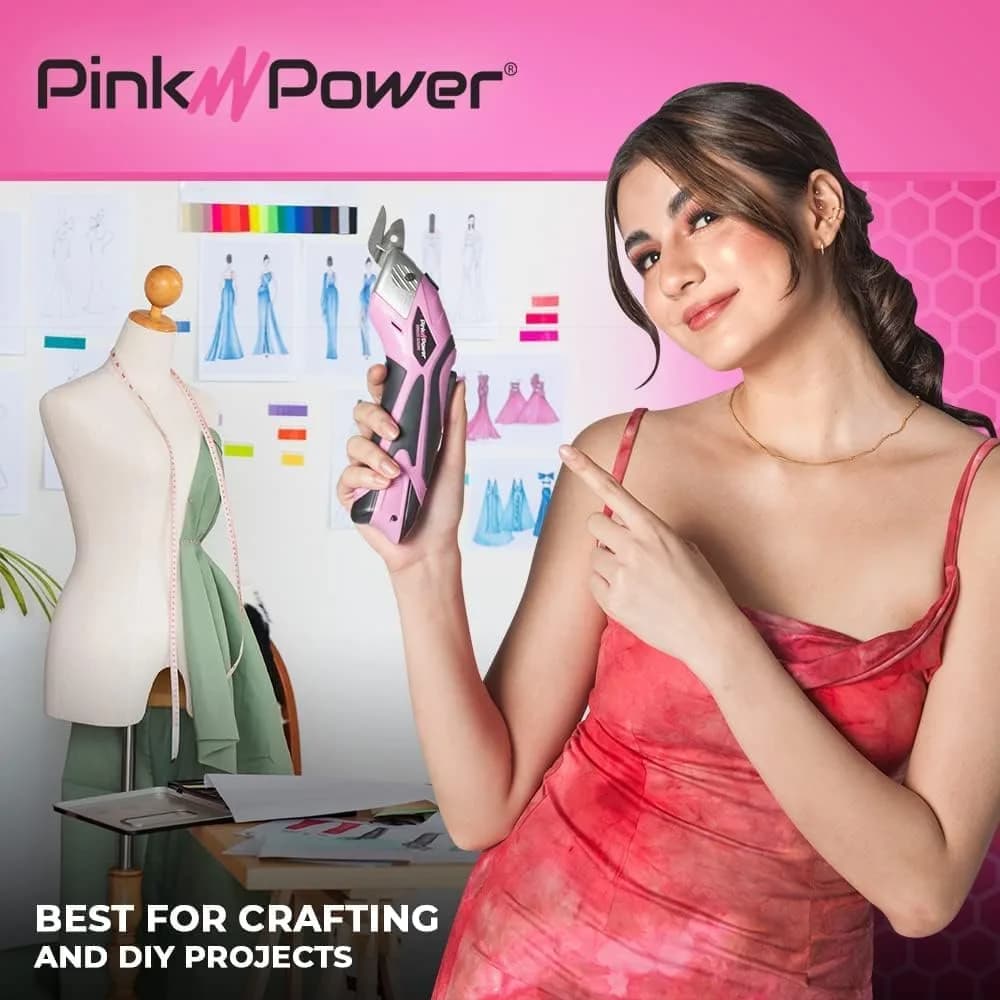 Pink Power Cordless Electric Scissors Fabric Cutter 26cm (10.2in) | Heavy Duty Rotary Shears for Crafts, Sewing, Cardboard - view 6