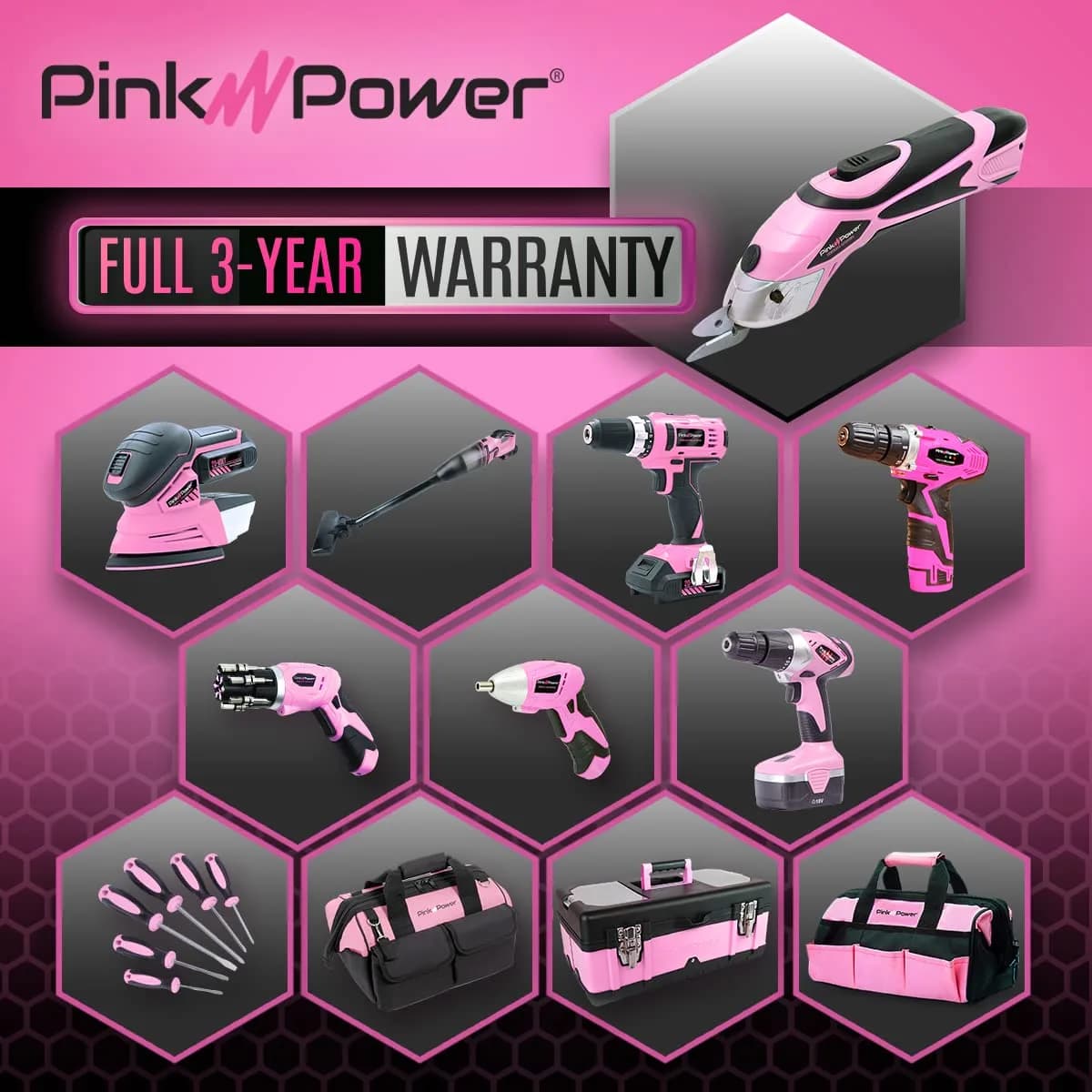 Pink Power Cordless Electric Scissors Fabric Cutter 26cm (10.2in) | Heavy Duty Rotary Shears for Crafts, Sewing, Cardboard - view 7