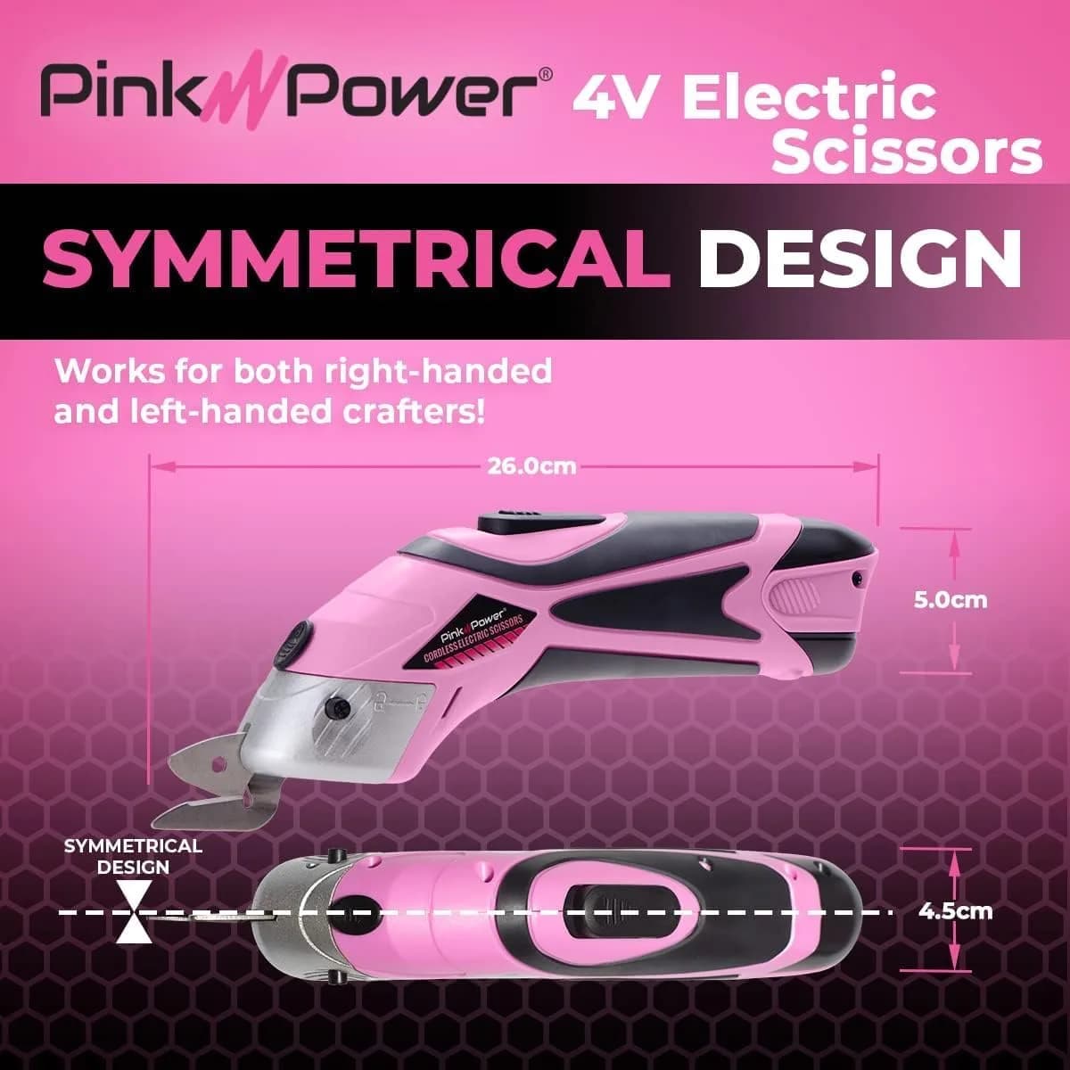 Pink Power Cordless Electric Scissors Fabric Cutter 26cm (10.2in) | Heavy Duty Rotary Shears for Crafts, Sewing, Cardboard - view 3