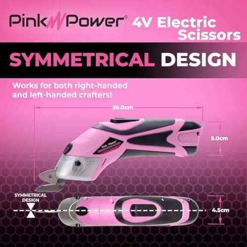 Pink Power Cordless Electric Scissors Fabric Cutter 26cm (10.2in) | Heavy Duty Rotary Shears for Crafts, Sewing, Cardboard thumbnail 3