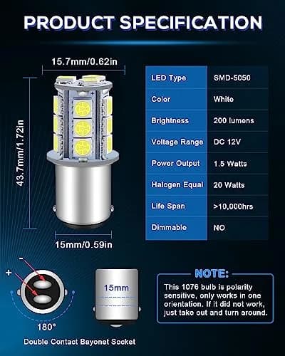 Alopee 12pcs 1142 LED Bulb 12V Bright White | Double Contact RV Camper Light (110c) thumbnail 2