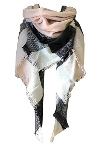 Wander Agio Womens Warm Scarf Triangle Winter Shawls Large Scarves Stripe Plaid Fichu Big Plaid Grey Pink 11 | Thick & Warm thumbnail 1