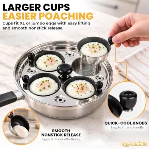 Eggssentials Egg Poacher Pan 4 Cup | Stainless Steel, PFOA Free, Induction Compatible, Dishwasher Safe thumbnail 5