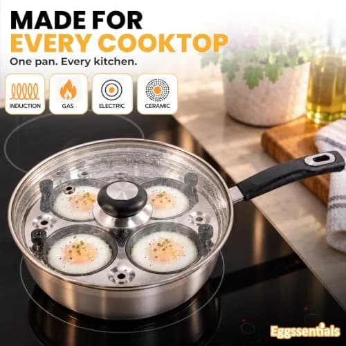 Eggssentials Egg Poacher Pan 4 Cup | Stainless Steel, PFOA Free, Induction Compatible, Dishwasher Safe thumbnail 6