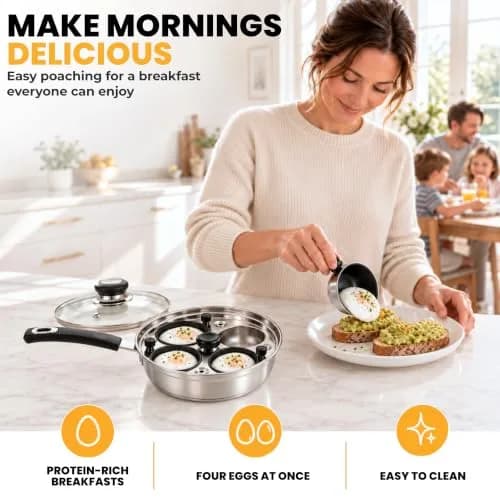 Eggssentials Egg Poacher Pan 4 Cup | Stainless Steel, PFOA Free, Induction Compatible, Dishwasher Safe thumbnail 8