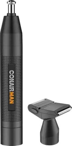 ConairMan Nose Hair Trimmer for Men | 360 Bevel Blade, Cordless, No Pull, No Snag, Detachable Attachments (1 Count) — Detail + Shaver Attachment Head