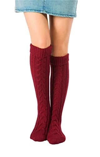 SherryDC Women's Cable Knit Knee-High Boot Socks | Red, One Size (61cm) thumbnail 1