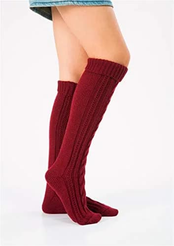SherryDC Women's Cable Knit Knee-High Boot Socks | Red, One Size (61cm) thumbnail 2