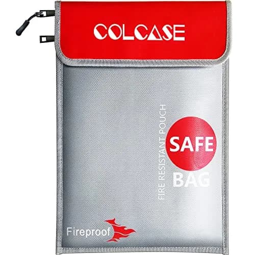 COLCASE Fireproof Document Bag 2 Pockets 38cm x 28cm (15" x 11") | Silicone Coated Fiberglass for 2000°F Protection thumbnail 1