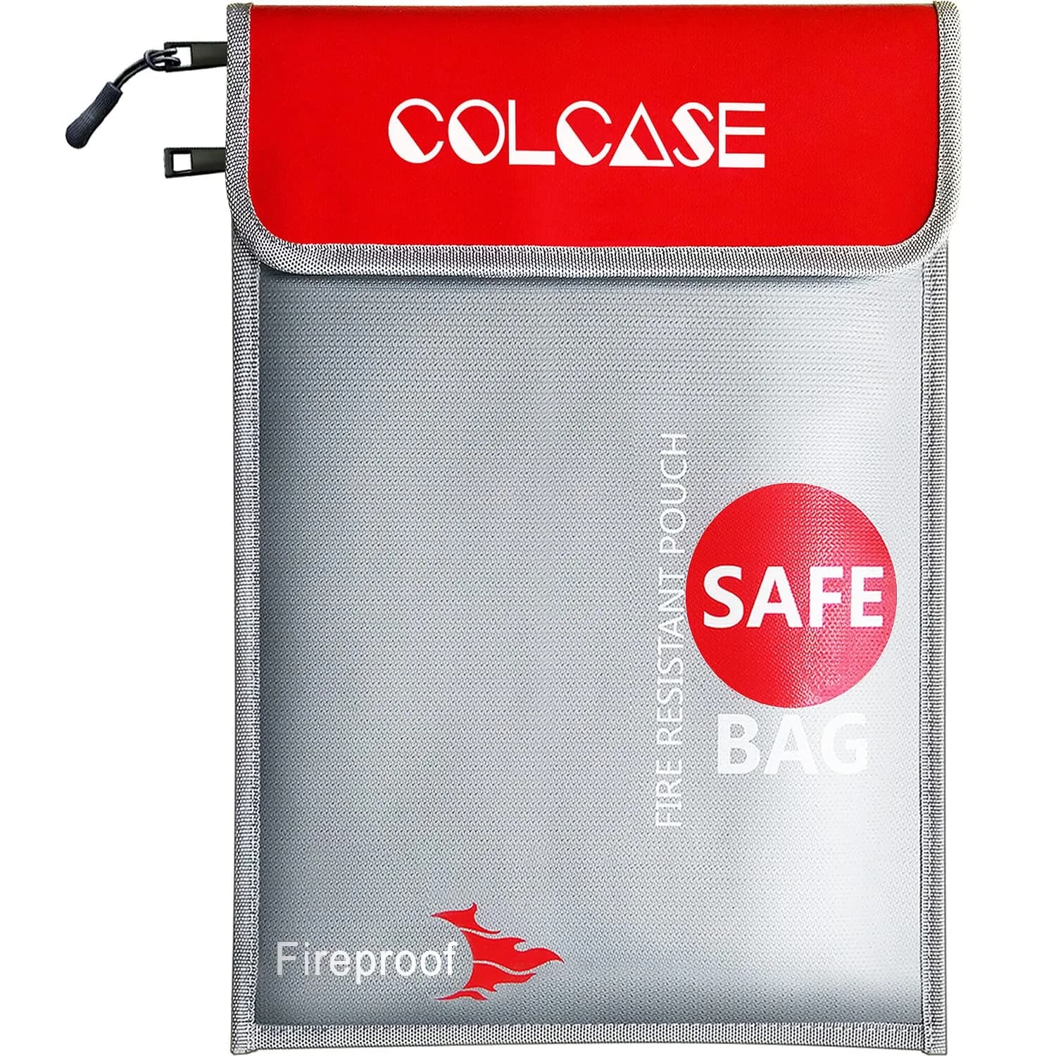 COLCASE Fireproof Document Bag 2 Pockets 38cm x 28cm (15" x 11") | Silicone Coated Fiberglass for 2000°F Protection — Fireproof Bag Silver